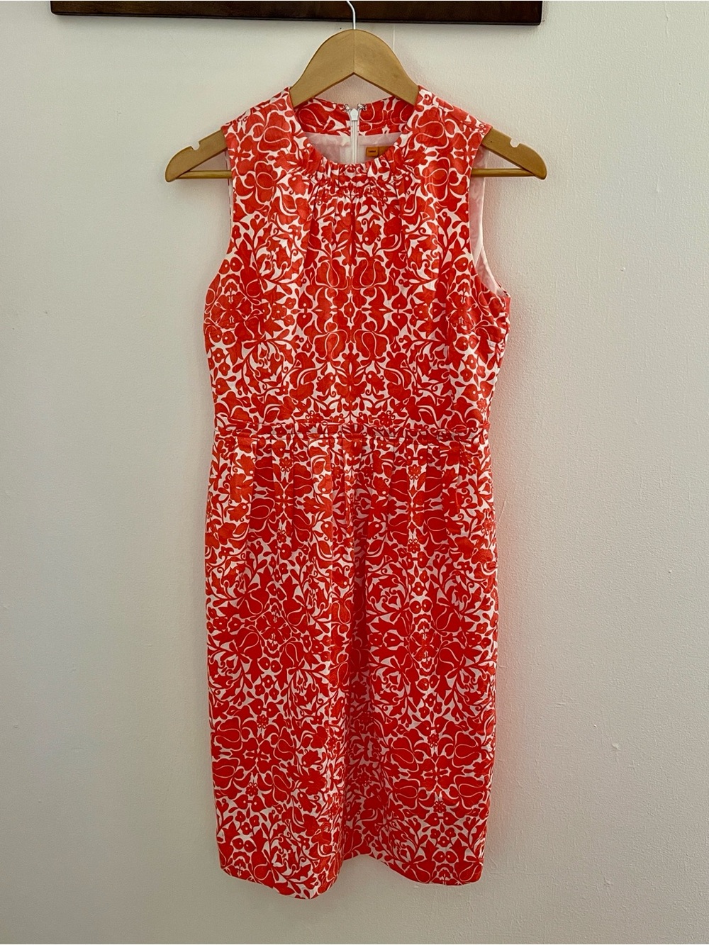 Tory Burch Silk Cotton Floral Print Sleeveless Dress Size 2 Coral White